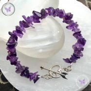 Amethyst Chip Bracelet with Silver Heart Toggle Clasp